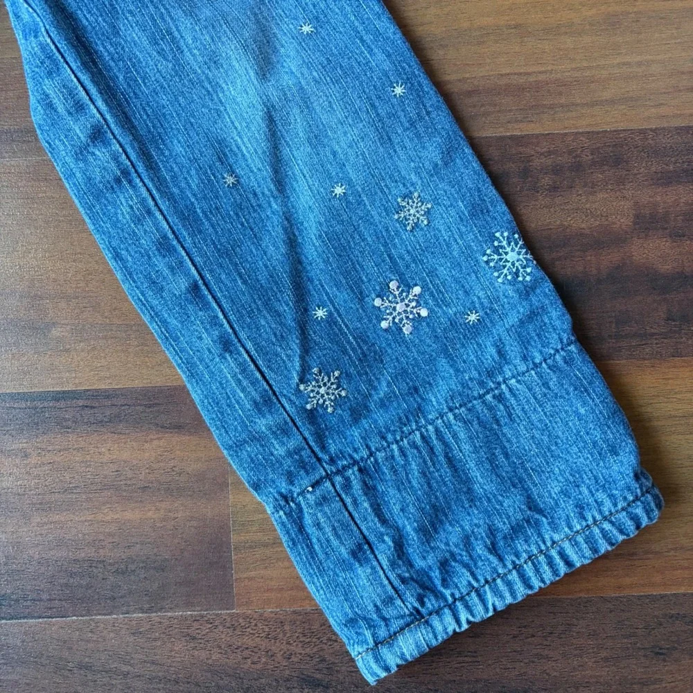 Gymboree Girls 4T Blue Denim Snowflake Embroidered Jeans Winter Pants 240329012